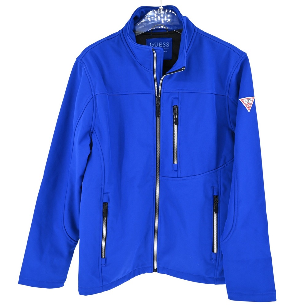 Guess Mens Royal Blue Softshell Jacket S 112AP773 Water Resistant Full Zip Coat